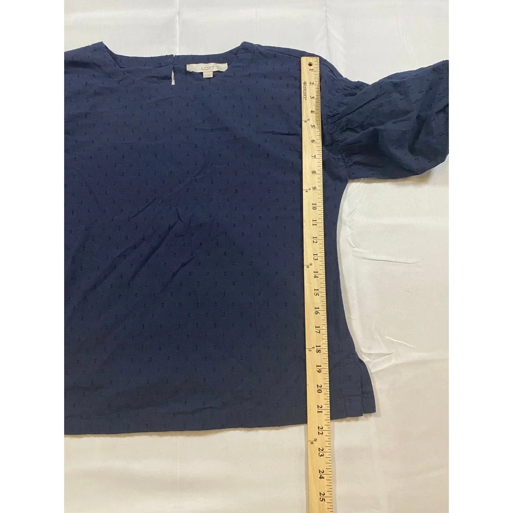 LOFT Navy Blue Swiss Dot Puff‎ Sleeve Top Women's Size Small
